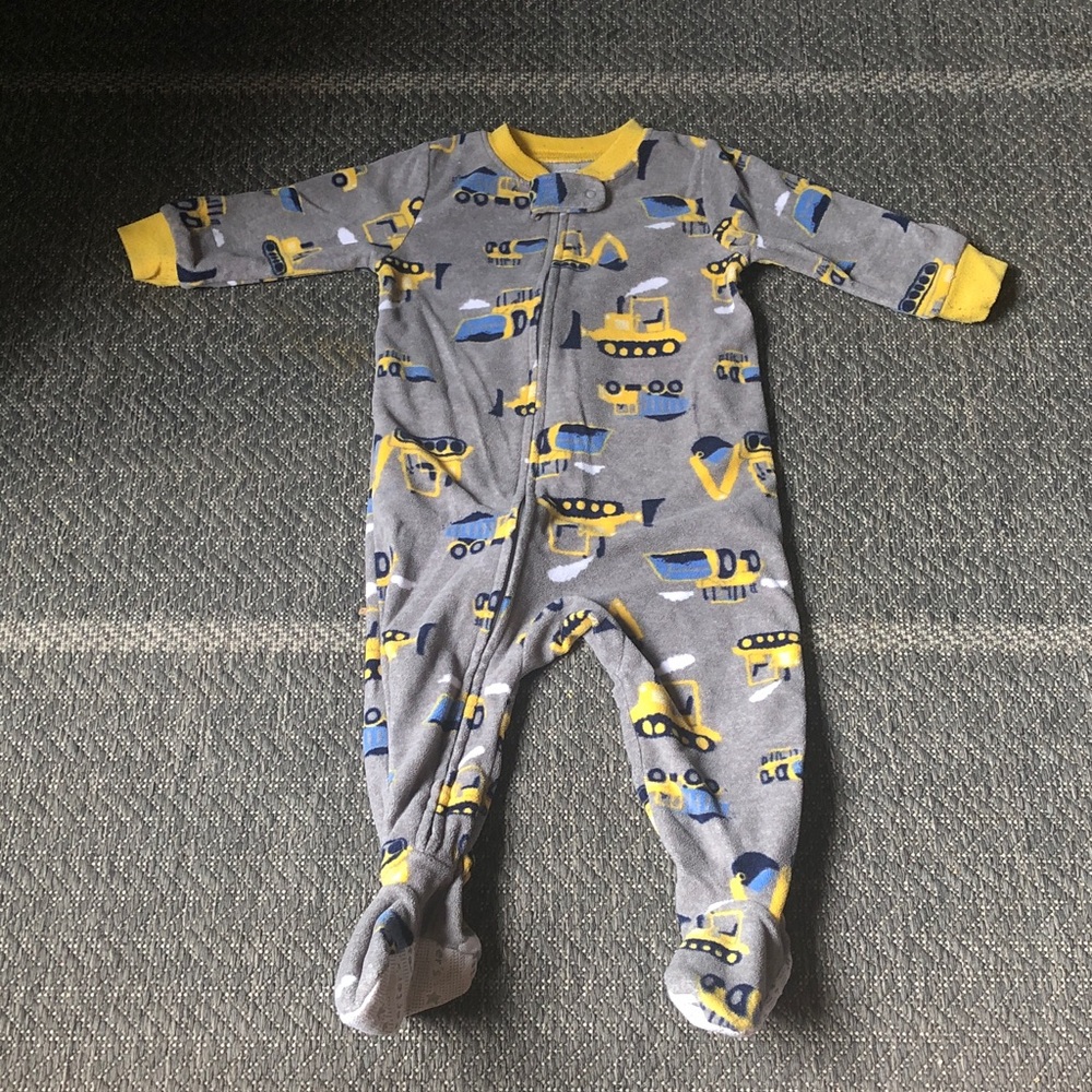 Carter's Gray and Yellow Construction Print Footed Pajamas
